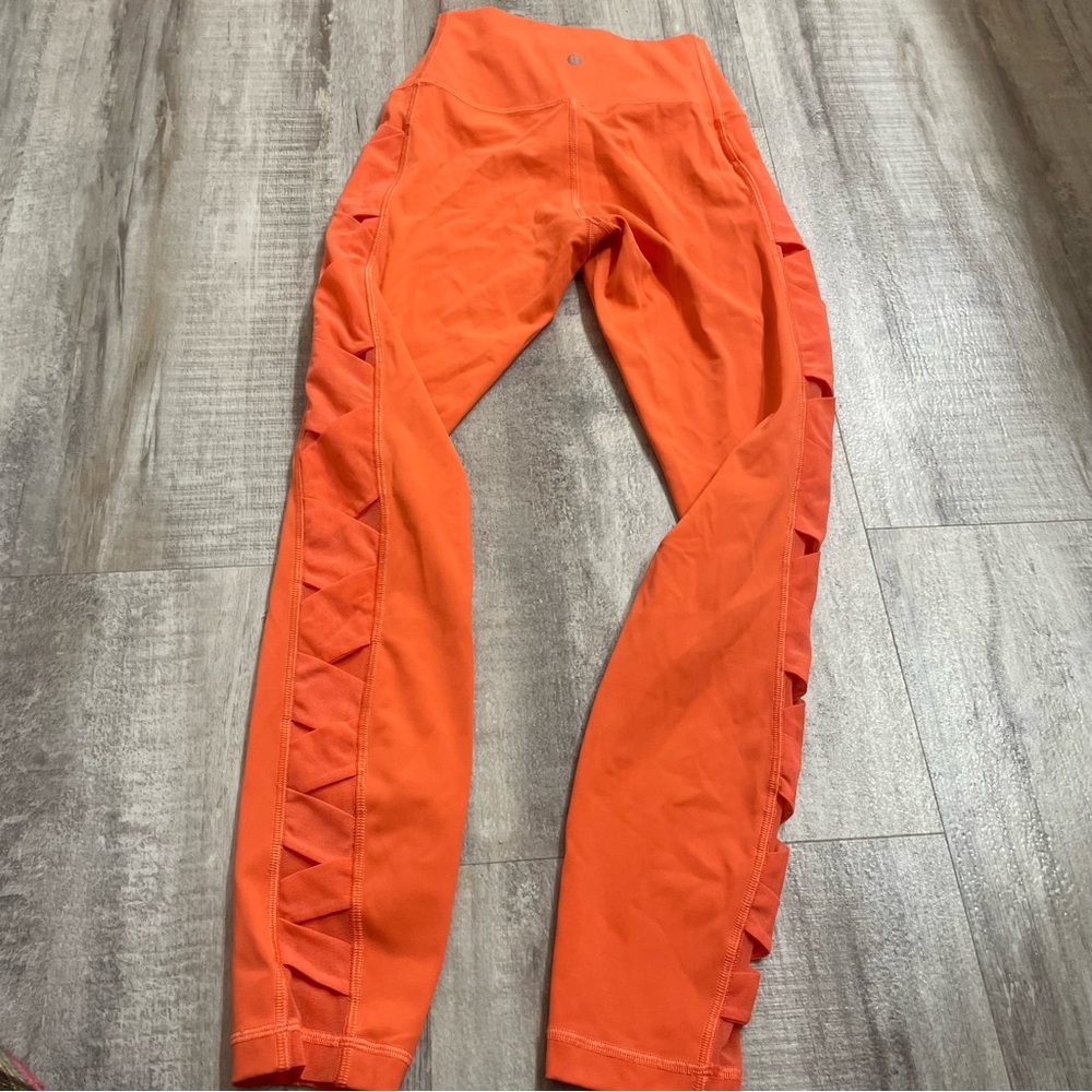 Lululemon Rise and Flow Pant Leggings High Rise Side Mesh Panels Luxtreme